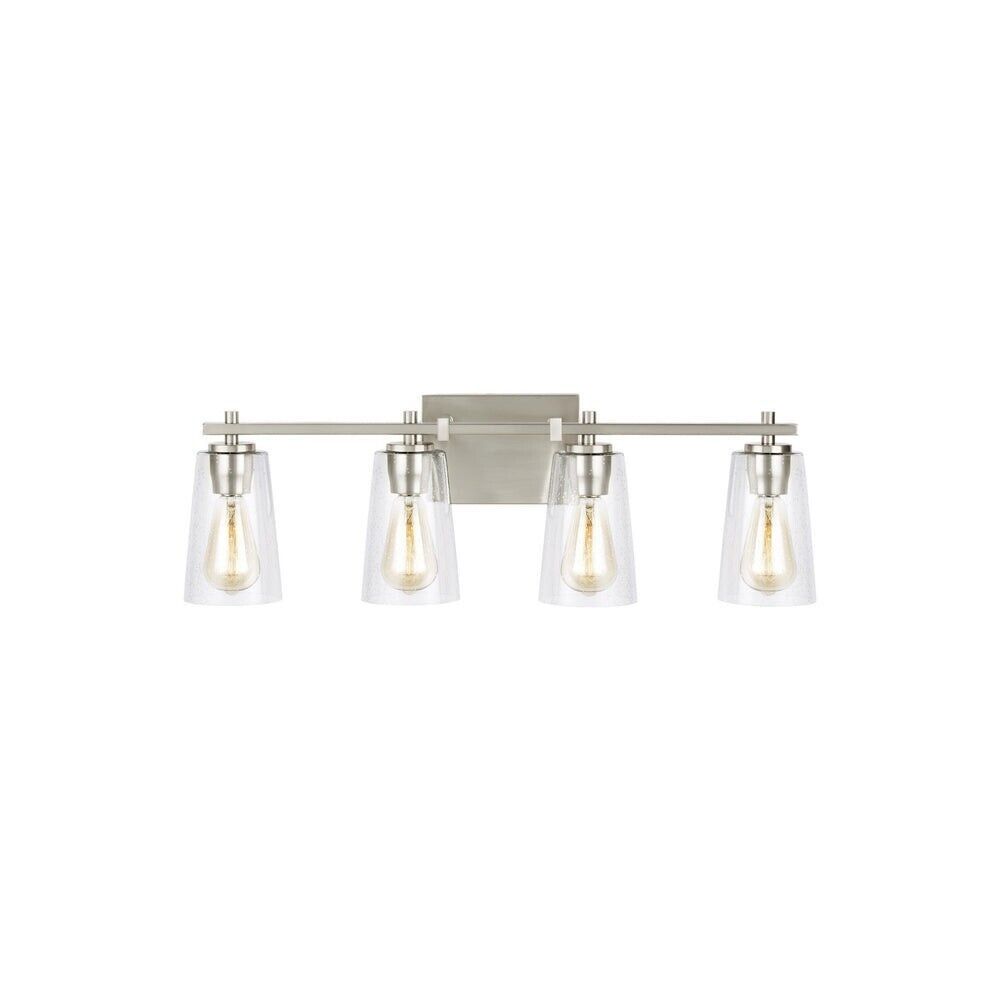 Feiss Bathroom Vanity Lighting 4-Light Seeded Glass Shade + Linear Satin Nickel